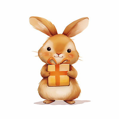 JPG 리본 일러스트 수채화 미소 들기 사람없음 선물상자 마음 축하 토끼 토끼캐릭터 2025년 트렌드컬러 일러캐릭터 모카무스 AI일러스트 AI콘텐츠 캐릭터 컬러 동물캐릭터 컨셉 포유류 모션 표정 선물 반려동물 상자 연도 파일형식