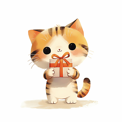 JPG 리본 일러스트 수채화 미소 들기 사람없음 선물상자 고양이 마음 축하 고양이캐릭터 일러캐릭터 AI일러스트 AI콘텐츠 캐릭터 동물캐릭터 컨셉 포유류 모션 표정 선물 반려동물 상자 파일형식