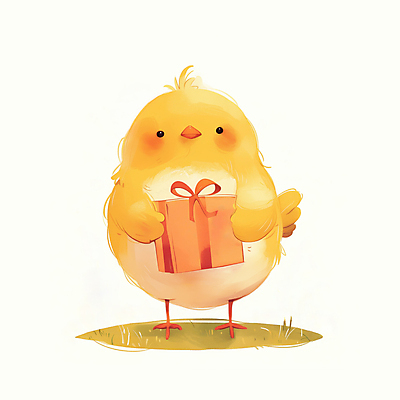 JPG 리본 일러스트 수채화 들기 사람없음 선물상자 마음 축하 병아리캐릭터 일러캐릭터 AI일러스트 AI콘텐츠 캐릭터 동물캐릭터 컨셉 모션 병아리 선물 상자 파일형식
