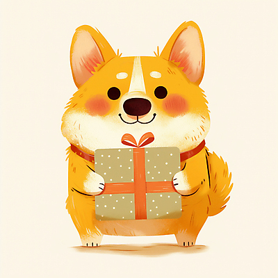 JPG 리본 일러스트 수채화 미소 들기 사람없음 선물상자 마음 축하 강아지 개캐릭터 목줄 일러캐릭터 AI일러스트 AI콘텐츠 캐릭터 동물캐릭터 컨셉 모션 표정 선물 반려동물 상자 개 파일형식 반려용품