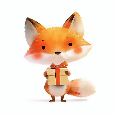 JPG 리본 일러스트 수채화 미소 들기 사람없음 선물상자 마음 축하 여우캐릭터 일러캐릭터 AI일러스트 AI콘텐츠 캐릭터 동물캐릭터 컨셉 모션 표정 선물 상자 여우 파일형식