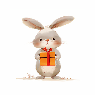 JPG 리본 일러스트 수채화 들기 잔디 사람없음 선물상자 마음 축하 토끼 토끼캐릭터 일러캐릭터 AI일러스트 AI콘텐츠 식물 캐릭터 동물캐릭터 컨셉 포유류 모션 선물 반려동물 상자 파일형식