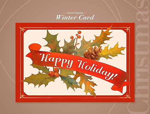 PSD 편집이미지 리본 잎 크리스마스 겨울 프레임 사람없음 빨간색 디지털합성 레이아웃 솔방울 호랑가시나무열매 편집소스 이미지편집 식물 계절 기념일 열매 컬러 파일형식