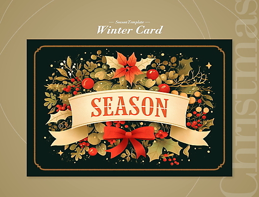 식물 편집이미지 계절 기념일 꽃 컬러 파일형식 열매 갈색 사람없음 디지털합성 편집소스 겨울 포인세티아 프레임 레이아웃 PSD 이미지편집 잎 리본 크리스마스