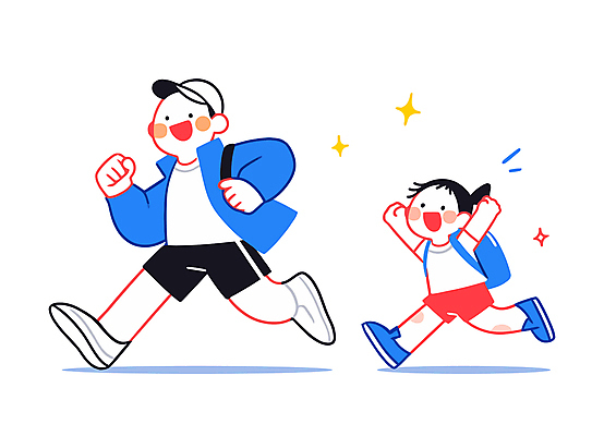 전신 모자 여자 남자 어린이 인물캐릭터 일러스트 함께함 소녀 성인 두명 달리기 만세 부녀 일러캐릭터 AI파일 캐릭터 잡화 딸 컨셉 가족 모션 사람 아빠 파일형식 벡터