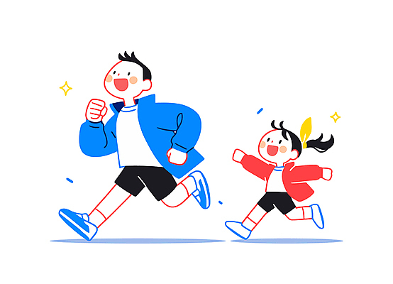 전신 여자 남자 리본 어린이 인물캐릭터 일러스트 함께함 소녀 성인 두명 달리기 손들기 부녀 일러캐릭터 AI파일 캐릭터 딸 컨셉 가족 모션 사람 아빠 파일형식 벡터