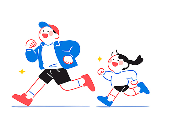 전신 모자 여자 남자 어린이 인물캐릭터 일러스트 함께함 소녀 성인 두명 달리기 부녀 일러캐릭터 AI파일 캐릭터 잡화 딸 컨셉 가족 모션 사람 아빠 파일형식 벡터