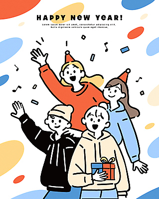 라이프스타일 여자 남자 행복 음표 일러스트 웃음 여러명 상반신 성인 친구 선물상자 파티 고깔모자 모임 즐거움 손인사 연말 성인만 송년회 국내일러스트 AI파일 모자_잡화 기호 감정 음악 다수 관계 표정 선물 사람 이벤트 생활 상자 인사 파일형식 벡터