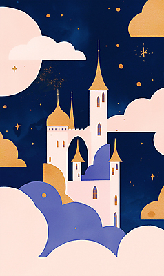 PSD 구름 일러스트 동화 사람없음 건물 판타지 보라색 금색 성 신비 마법 국내일러스트 자연요소 건축물 컬러 컨셉 상상 파일형식