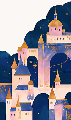 PSD 일러스트 동화 사람없음 건물 판타지 보라색 금색 성 신비 마법 국내일러스트 건축물 컬러 컨셉 상상 파일형식