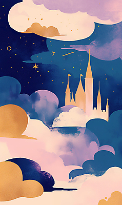 PSD 구름 일러스트 동화 사람없음 건물 판타지 보라색 금색 성 신비 마법 국내일러스트 자연요소 건축물 컬러 컨셉 상상 파일형식