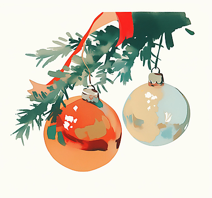 계절 기념일 컨셉 크리스마스장식 크리스마스 파일형식 AI콘텐츠 리본 수채화 감성 겨울 사람없음 크리스마스트리 오너먼트 장식 JPG 일러스트 국내일러스트 AI일러스트