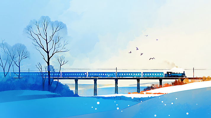 JPG 나무 설경 겨울 일러스트 자연 조류 하늘 사람없음 파란색 강 햇빛 기차 눈 풀 철교 국내일러스트 AI일러스트 AI콘텐츠 자연요소 식물 동물 계절 육상교통 컬러 날씨 대중교통 풍경 태양 다리_건축물 생태계 파일형식