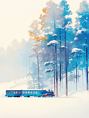 JPG 나무 설경 겨울 일러스트 자연 하늘 사람없음 파란색 빛 기차 눈 숲 눈덮임 국내일러스트 AI일러스트 AI콘텐츠 자연요소 식물 계절 육상교통 컬러 컨셉 날씨 대중교통 풍경 생태계 파일형식