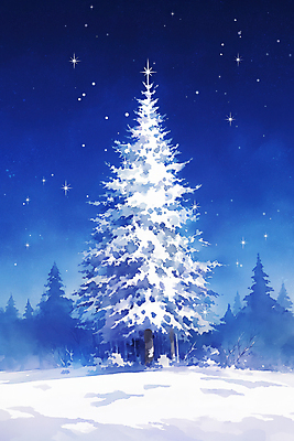 JPG 나무 겨울 야경 일러스트 밤하늘 사람없음 파란색 빛 반짝임 설원 고요 흰색 눈 숲 눈덮임 국내일러스트 AI일러스트 AI콘텐츠 자연요소 식물 계절 컬러 컨셉 모션 하늘 날씨 눈_날씨 야간 파일형식 풍경_경치