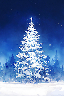 JPG 나무 별 설경 겨울 야경 일러스트 밤하늘 사람없음 파란색 빛 고요 흰색 눈 숲 눈덮임 국내일러스트 AI일러스트 AI콘텐츠 자연요소 식물 계절 컬러 컨셉 하늘 날씨 풍경 야간 파일형식 풍경_경치