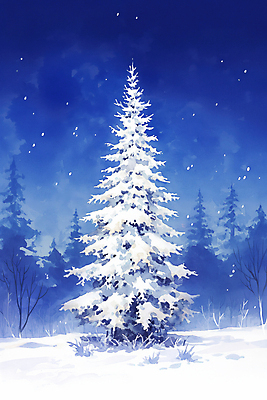 JPG 나무 설경 겨울 일러스트 밤하늘 사람없음 파란색 빛 고요 흰색 눈 숲 눈덮임 국내일러스트 AI일러스트 AI콘텐츠 자연요소 식물 계절 컬러 컨셉 하늘 날씨 풍경 야간 파일형식