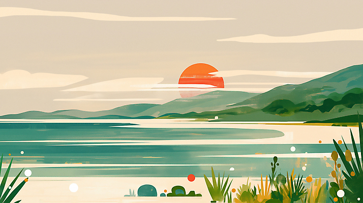 JPG 구름 바다 일러스트 자연 아침 새해 산 풍경 해변 사람없음 태양 평화 일출 안개 풀 연하장 국내일러스트 AI일러스트 AI콘텐츠 주간 자연요소 식물 컨셉 날씨 카드_감사 노을 생태계 파일형식