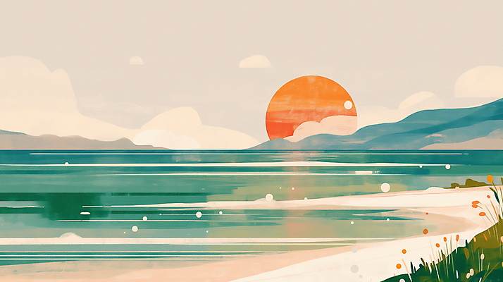 JPG 구름 바다 일러스트 자연 아침 새해 산 풍경 사람없음 태양 평화 일출 풀 연하장 국내일러스트 AI일러스트 AI콘텐츠 주간 자연요소 식물 컨셉 카드_감사 노을 생태계 파일형식
