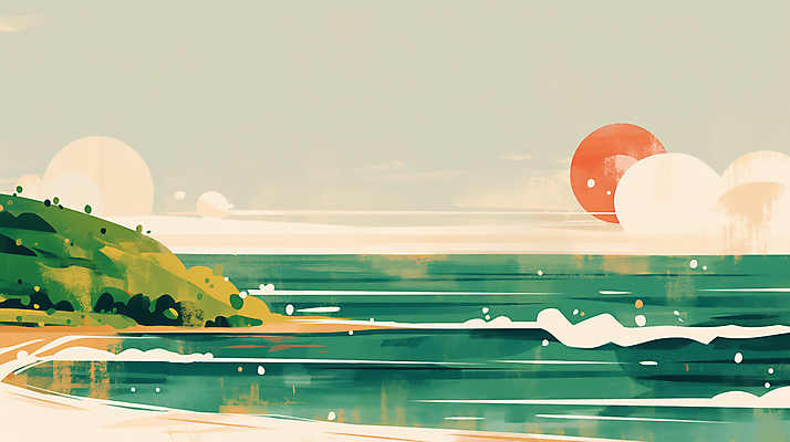 JPG 구름 파도 바다 일러스트 자연 아침 새해 산 풍경 사람없음 태양 평화 일출 연하장 국내일러스트 AI일러스트 AI콘텐츠 주간 자연요소 컨셉 카드_감사 노을 생태계 파일형식