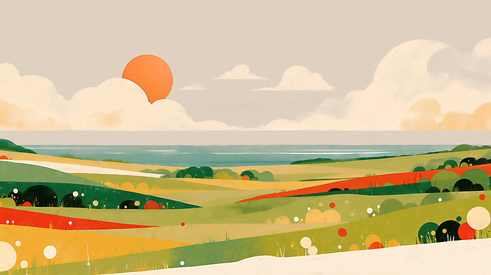 JPG 구름 바다 일러스트 자연 아침 새해 풍경 사람없음 태양 평화 일출 풀 연하장 국내일러스트 AI일러스트 AI콘텐츠 주간 자연요소 식물 컨셉 카드_감사 노을 생태계 파일형식