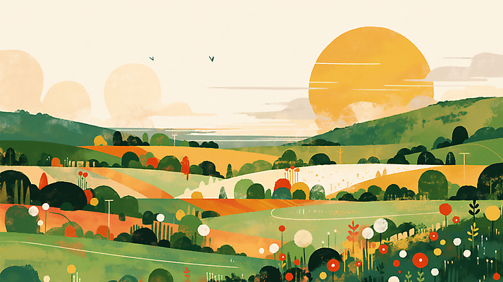 JPG 구름 꽃 일러스트 자연 조류 아침 새해 풍경 초원 사람없음 태양 평화 일출 풀 연하장 언덕 국내일러스트 AI일러스트 AI콘텐츠 주간 자연요소 식물 동물 컨셉 카드_감사 노을 생태계 파일형식