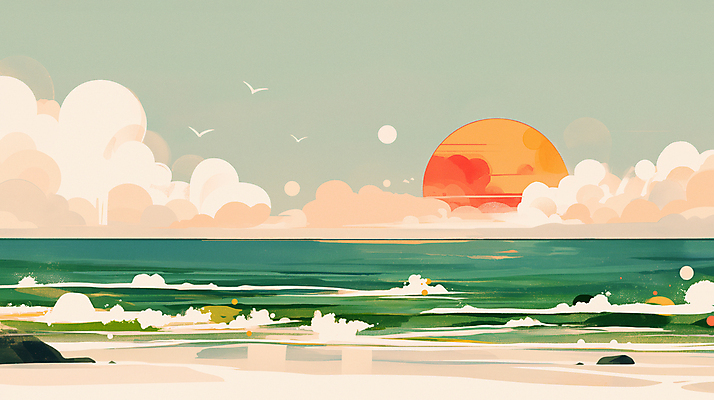 JPG 구름 파도 바다 일러스트 자연 아침 새해 산 풍경 해변 사람없음 태양 평화 일출 연하장 국내일러스트 AI일러스트 AI콘텐츠 주간 자연요소 컨셉 카드_감사 노을 생태계 파일형식