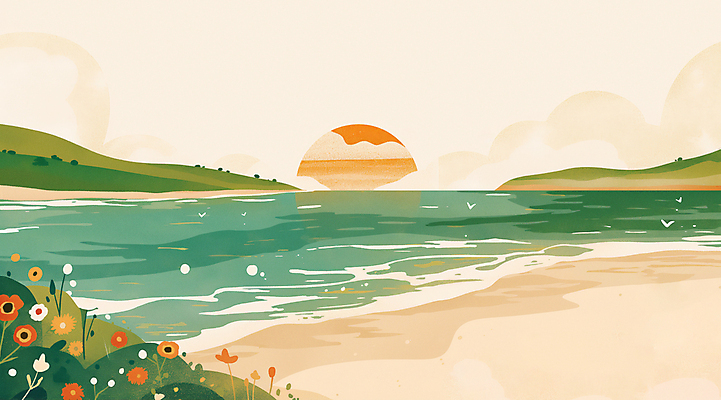 JPG 바다 일러스트 자연 아침 새해 풍경 사람없음 태양 평화 일출 연하장 국내일러스트 AI일러스트 AI콘텐츠 주간 자연요소 컨셉 카드_감사 노을 생태계 파일형식