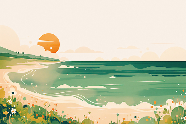 JPG 바다 일러스트 자연 아침 새해 산 풍경 사람없음 태양 평화 일출 연하장 국내일러스트 AI일러스트 AI콘텐츠 주간 자연요소 컨셉 카드_감사 노을 생태계 파일형식
