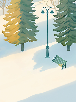 JPG 나무 공원 가로등 벤치 일러스트 자연 사람없음 고요 눈 침엽수 쌓인눈 겨울풍경 눈덮임 국내일러스트 AI일러스트 AI콘텐츠 자연요소 식물 공공시설 컨셉 겨울 의자 날씨 풍경 생태계 파일형식