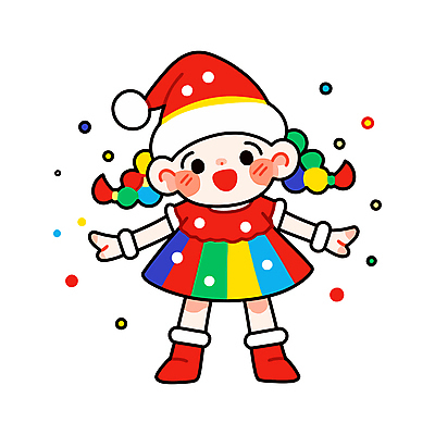 전신 원피스 여자 어린이 크리스마스 겨울 일러스트 산타모자 양갈래머리 팔벌리기 땋은머리 한명 미소 소녀 컬러풀 축제 활기 소녀한명만 일러캐릭터 AI파일 캐릭터 모자_잡화 1 헤어스타일 옷 계절 기념일 컬러 컨셉 모션 표정 사람 여자한명만 소녀만 파일형식 벡터