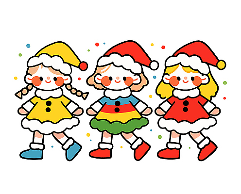 전신 여자 어린이 크리스마스 일러스트 산타모자 산타옷 팔벌리기 미소 소녀 세명 컬러풀 산타클로스 걷기 즐거움 소녀만 일러캐릭터 AI파일 캐릭터 모자_잡화 옷 기념일 감정 컬러 모션 표정 사람 여자만 어린이만 파일형식 벡터
