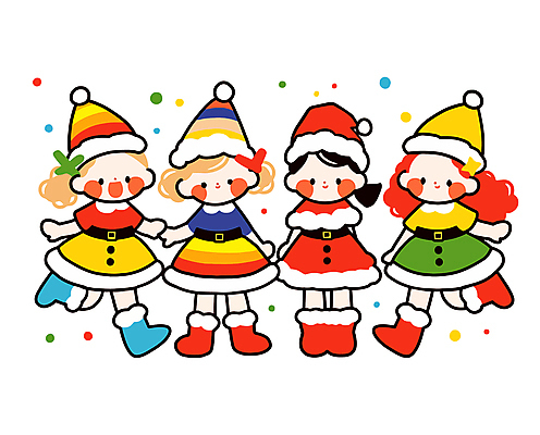 전신 여자 어린이 크리스마스 일러스트 산타모자 산타옷 서기 소녀 여러명 컬러풀 파티 손잡기 점프 축제 벨트 머리핀 활기 소녀만 일러캐릭터 AI파일 캐릭터 모자_잡화 잡화 옷 기념일 컬러 다수 컨셉 장신구 모션 사람 이벤트 여자만 어린이만 파일형식 벡터