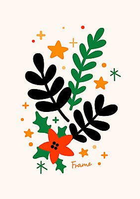 PSD 꽃 별 잎 크리스마스장식 크리스마스 겨울 일러스트 프레임 사람없음 포인세티아 카피스페이스 국내일러스트 자연요소 식물 계절 기념일 공백 파일형식