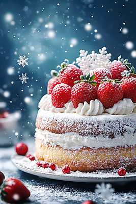 JPG 편집이미지 크리스마스 겨울 딸기 디저트 눈꽃 사람없음 장식 파란색 케이크 축제 눈 딸기케이크 슈가파우더 편집실사 AI컴퓨터그래픽 AI콘텐츠 자연요소 계절 기념일 음식 컬러 과일 날씨 눈_날씨 CG 파일형식