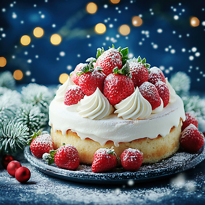 JPG 편집이미지 크리스마스 겨울 딸기 디저트 눈꽃 사람없음 장식 파란색 케이크 크림 딸기케이크 슈가파우더 편집실사 AI컴퓨터그래픽 AI콘텐츠 계절 기념일 음식 컬러 과일 눈_날씨 CG 파일형식
