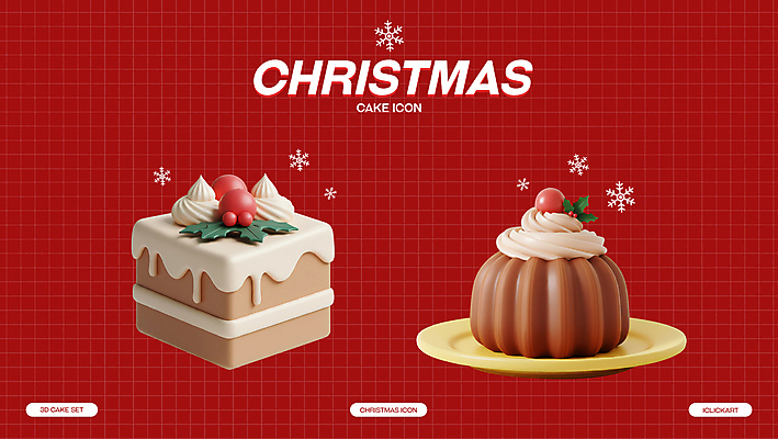 아이콘 계절 기념일 열매 컬러 컨셉 크리스마스 디저트 눈_날씨 3D 케이크 파일형식 크림 호랑가시나무열매 겨울 눈송이 초콜릿 선물 귀여움 빨간색 PSD 사람없음 엘리먼트 3D아이콘 편집3D 크리스마스케이크