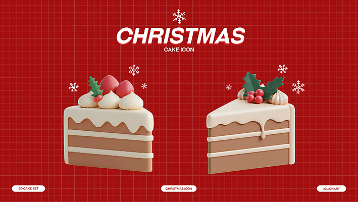아이콘 계절 기념일 열매 컬러 컨셉 크리스마스 과일 눈_날씨 3D 케이크 파일형식 조각케이크 크림 딸기 호랑가시나무열매 겨울 눈송이 선물 귀여움 빨간색 PSD 사람없음 엘리먼트 3D아이콘 편집3D 크리스마스케이크