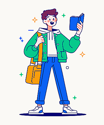 전신 남자 가방 일러스트 한명 서기 미소 웃음 들기 성인 책 파란색 독서 교양 잡기 읽기 매기 성인남자한명만 국내일러스트 AI파일 1 잡화 컬러 모션 표정 사람 남자한명만 성인남자만 파일형식 벡터