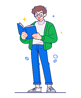 전신 남자 일러스트 한명 서기 미소 웃음 들기 성인 책 파란색 독서 교양 읽기 성인남자한명만 안경낌 국내일러스트 AI파일 1 안경 컬러 모션 표정 사람 남자한명만 성인남자만 파일형식 벡터
