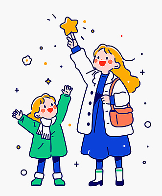 전신 여자 별 어린이 가방 일러스트 가족 새해 웃음 소녀 성인 두명 초록색 파란색 목도리 희망 기쁨 만세 코트 소원 매기 손뻗기 여자만 국내일러스트 AI파일 자연요소 잡화 감정 컬러 관계 모션 표정 사람 외투 파일형식 벡터