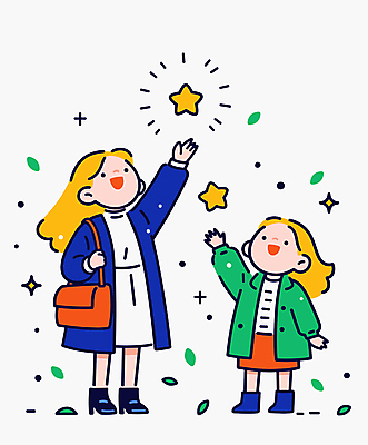 전신 응시 여자 행복 별 어린이 가방 일러스트 가족 나뭇잎 새해 미소 웃음 소녀 성인 두명 초록색 파란색 꿈 코트 소원 매기 손뻗기 여자만 국내일러스트 AI파일 자연요소 시선 잡화 감정 컬러 잎 관계 모션 표정 사람 외투 파일형식 벡터