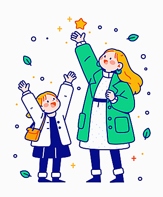 전신 응시 여자 별 어린이 가방 일러스트 가족 미래 나뭇잎 새해 미소 웃음 소녀 성인 두명 초록색 만세 코트 소원 매기 손뻗기 여자만 국내일러스트 AI파일 자연요소 시선 잡화 컬러 컨셉 잎 관계 모션 표정 사람 외투 파일형식 벡터