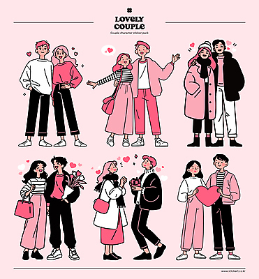 전신 커플 옷 여자 남자 분홍색 꽃다발 허리손 포즈 스티커 데이트 일러스트 선물 사랑 서기 미소 웃음 들기 이벤트 여러명 성인 선물상자 손들기 마주보기 기댐 로맨틱 하트 주기 주머니손 돈가방 스타일 성인만 어깨에손 국내일러스트 AI파일 모양 꽃 감정 컬러 다수 컨셉 가방 관계 모션 표정 사람 상자 파일형식 벡터