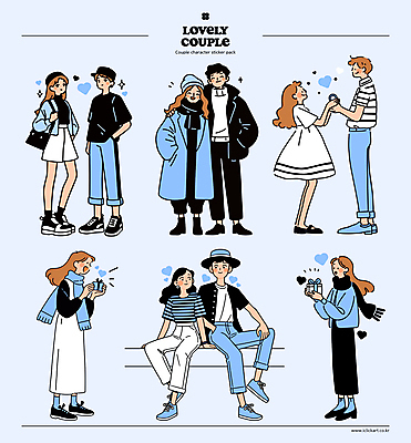 전신 커플 여자 남자 포즈 스티커 데이트 일러스트 사랑 서기 미소 웃음 들기 여러명 성인 파란색 선물상자 마주보기 손잡기 기댐 로맨틱 하트 주기 주머니손 성인만 국내일러스트 AI파일 모양 감정 컬러 다수 컨셉 관계 모션 표정 선물 사람 상자 파일형식 벡터