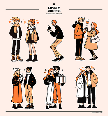전신 커플 여자 남자 음료 포즈 스티커 데이트 일러스트 사랑 서기 미소 웃음 들기 여러명 성인 캐주얼 마주보기 주황색 기댐 하트 주머니손 스타일 성인만 어깨에손 국내일러스트 AI파일 모양 옷 감정 컬러 다수 관계 모션 표정 사람 파일형식 벡터