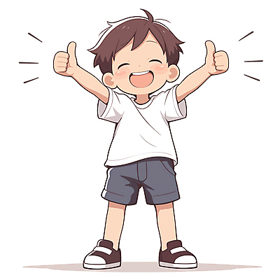 전신 남자 어린이 일러스트 팔벌리기 한명 서기 미소 웃음 소년 손들기 기쁨 최고 따봉 긍정적 소년한명만 일러캐릭터 AI파일 캐릭터 1 감정 모션 표정 사람 남자한명만 소년만 파일형식 벡터