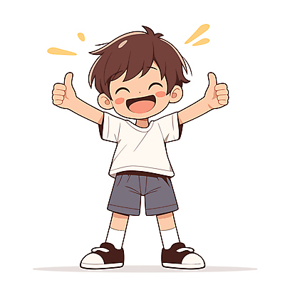 전신 남자 어린이 일러스트 팔벌리기 한명 서기 미소 웃음 소년 손들기 기쁨 최고 따봉 긍정적 소년한명만 일러캐릭터 AI파일 캐릭터 1 감정 모션 표정 사람 남자한명만 소년만 파일형식 벡터