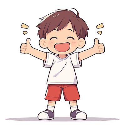 전신 남자 어린이 일러스트 팔벌리기 한명 서기 미소 웃음 소년 손들기 기쁨 최고 따봉 긍정적 소년한명만 일러캐릭터 AI파일 캐릭터 1 감정 모션 표정 사람 남자한명만 소년만 파일형식 벡터