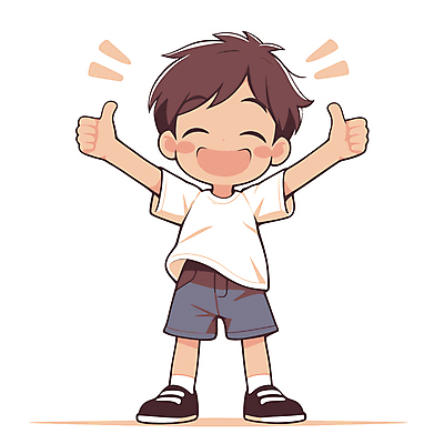 전신 남자 어린이 일러스트 팔벌리기 한명 서기 미소 웃음 소년 손들기 기쁨 최고 따봉 긍정적 소년한명만 일러캐릭터 AI파일 캐릭터 1 감정 모션 표정 사람 남자한명만 소년만 파일형식 벡터